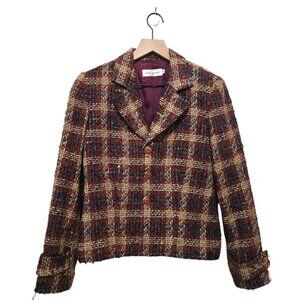 Anne Bowen Vintage Tweed Plaid Wool Blend Single Breasted Blazer Jacket Sz 4